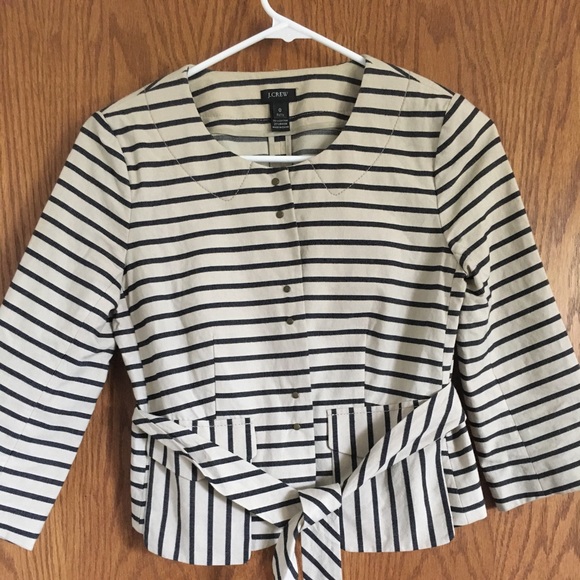 J. Crew Jackets & Blazers - J. Crew Elsa Jacket Tan & Blue Striped Sz 0P